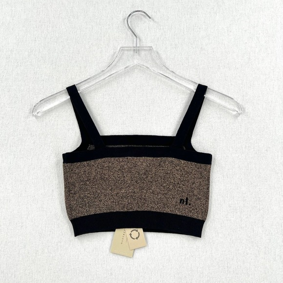NUDE LUCY ACTIVE Knit Crop Top Womens Small Granite Black Shirt Workout NWT - Picture 7 of 16